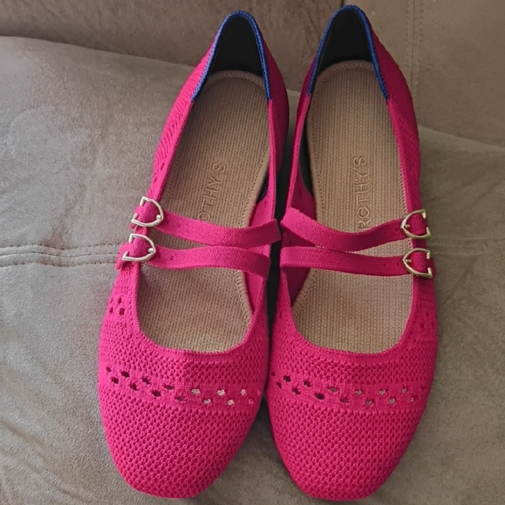 Rothy's Rouge Crochet Mary Jane Flats Women Size 8.5 NWT - Picture 2 of 7